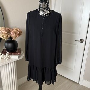 Draper James Black Long-Sleeve Ruffle-Hem Dress